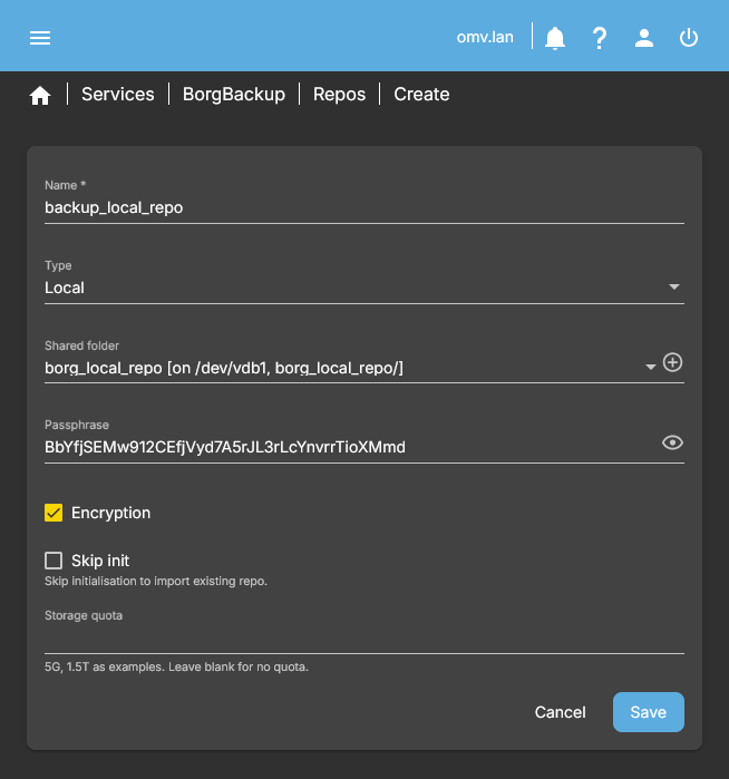 Tworzenie repozytorium BorgBackup w OMV