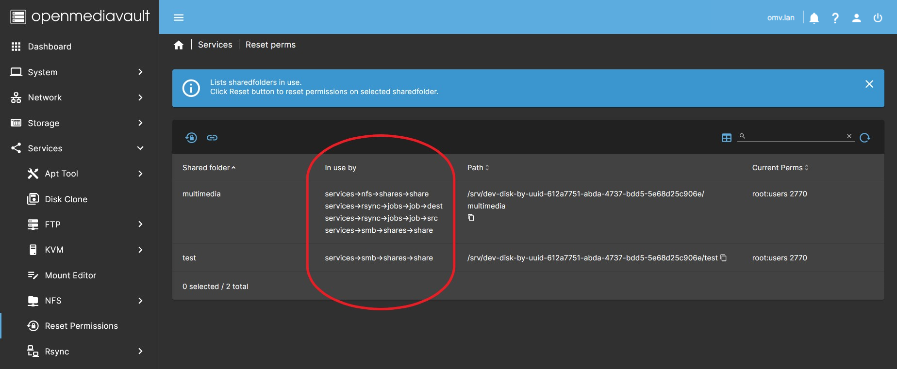 Kolumna In use by w OMV