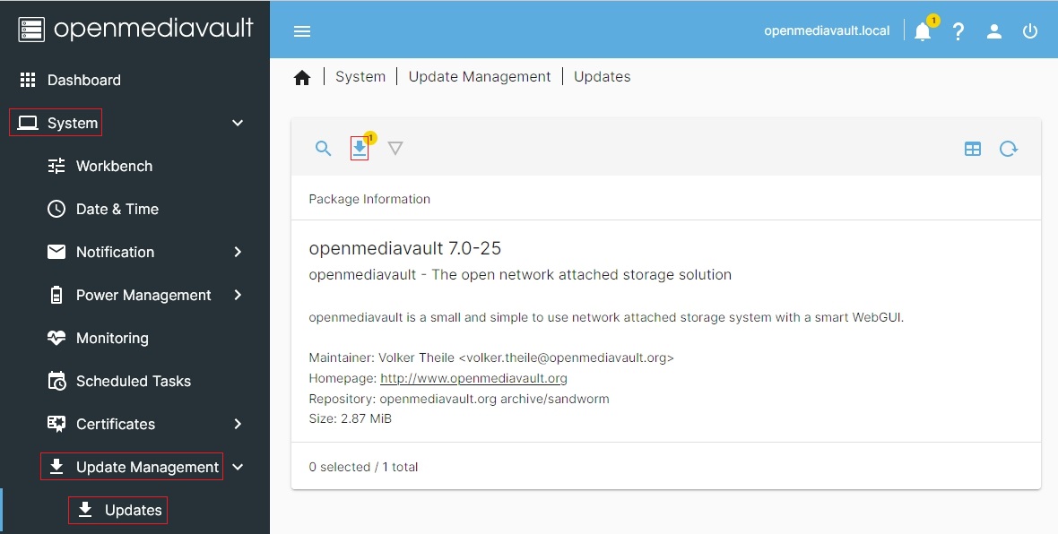 Instalowanie aktualizacji w OMV
